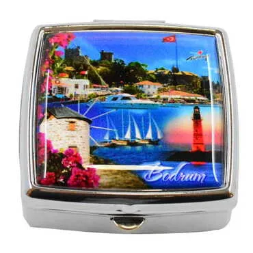 Toptan Bodrum Temalı Myros Metal Kare Hap Kutusu 54x58x18 mm - 3