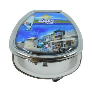 Alacati Region Themed Metal Oval Pill Box - Standart - 2