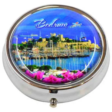 Toptan Bodrum Temalı Myros Yuvarlak Hap Kutusu 50x15 mm - Standart - 2