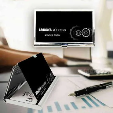Mechanical Engineer Themed Customised Metal Card Holder 94x60x8 mm - Standart