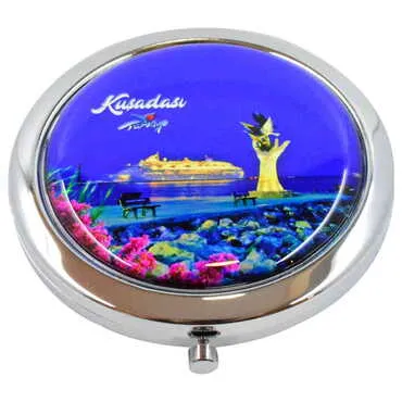 Kusadasi Themed Customised Metal Epoxy Travel Make Up Compact Mirror 70x11 mm - 3