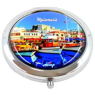Marmaris Themed Customised Metal Epoxy Travel Make Up Compact Mirror 70x11 mm - Standart - 3