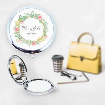 Sweetheart Themed Customised Metal Epoxy Travel Make Up Compact Mirror 70x11 mm - Standart