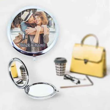 Toptan Sevgiliye Özel Myros Fotoğraflı Metal Yuvarlak Ayna 70x11 mm - Standart