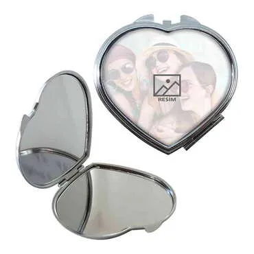 Toptan Arkadaşa Özel Fotoğraflı Myros Metal Kalp Ayna 70x65x8 mm - Standart - 2