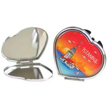 Toptan İstanbul Temalı Myros Metal Kalp Ayna 70x65x8 mm