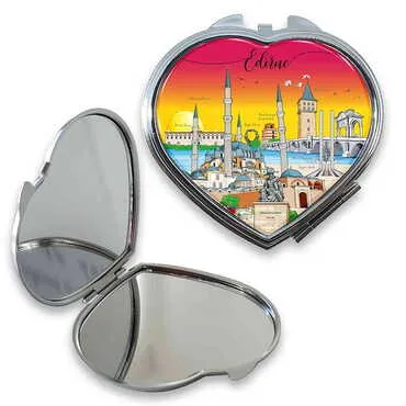 City Themed Customised Metal Epoxy Travel Make Up Compact Heart Shaped Mirror 70x65x8 mm - Standart - 3