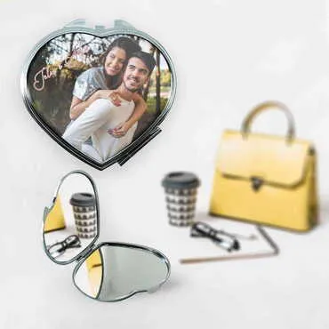 Sweetheart Themed Customised Metal Epoxy Travel Make Up Compact Heart Shaped Mirror 70x65x8 mm - Standart