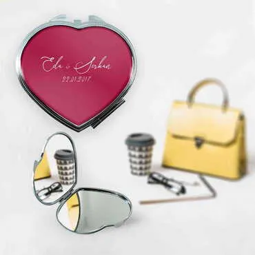 Sweetheart Themed Customised Metal Epoxy Travel Make Up Compact Heart Shaped Mirror 70x65x8 mm - Standart