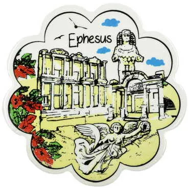 Ephesus Themed Turkish Ceramic Custom Themed Daisy Trivet 182 mm - Standart