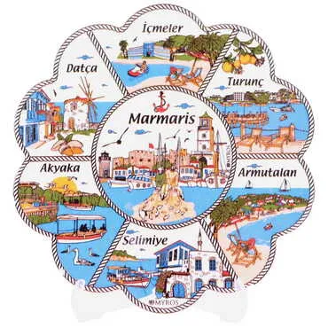 Marmaris Region Themed Turkish Ceramic Custom Themed Daisy Trivet 182 mm