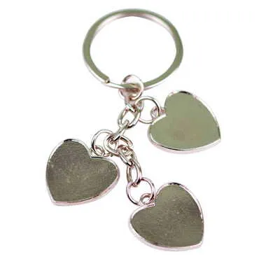 Blank Metal Keychain With 3 Charms - Heart 40x85 mm
