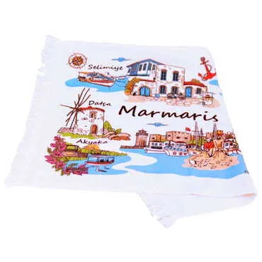 Marmaris Region Themed Customised Serigraphy Printed Hand Towel 300x500 mm