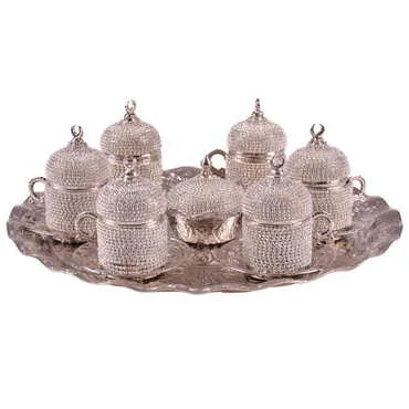 Toptan Kadi̇fe Kutulu 6 Li Taşli Kahve Set Gümüş  - Standart - 2