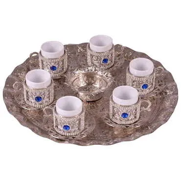 Toptan Kadi̇fe Kutulu 6 Li Taşli Kahve Set Gümüş  - Standart - 6