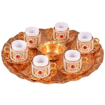 Toptan Kadi̇fe Kutulu 6 Li Taşli Kahve Set Altin  - Standart - 6