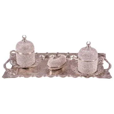 Toptan Kadi̇fe Kutulu 2 Li̇ Taşli Kahve Set Gümüş  - Standart - 2