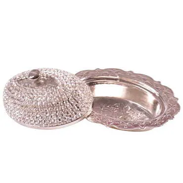 Toptan Kadi̇fe Kutulu 2 Li̇ Taşli Kahve Set Gümüş  - Standart - 5