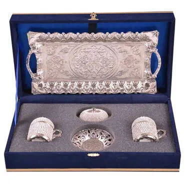 Toptan Kadi̇fe Kutulu 2 Li̇ Taşli Kahve Set Gümüş  - Standart - 6