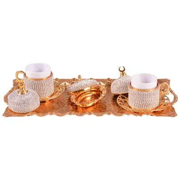 Toptan Kadi̇fe Kutulu 2 Li̇ Taşli Kahve Set Altin  - Standart - 3