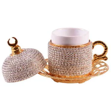 Toptan Kadi̇fe Kutulu 2 Li̇ Taşli Kahve Set Altin  - Standart - 6