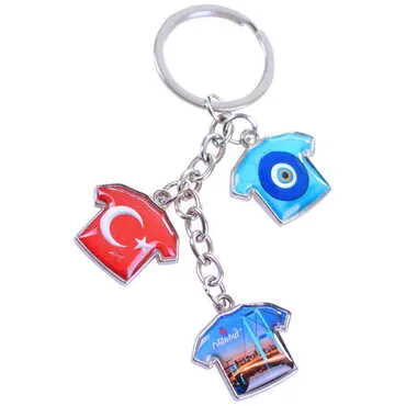 Blank Metal Keychain With 3 Charms - T-Shirt 40x95 mm - Standart - 2
