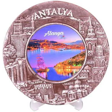 Alanya Themed City Themed Plaster Raised Cottage Wall Plate 20 Cm - 4
