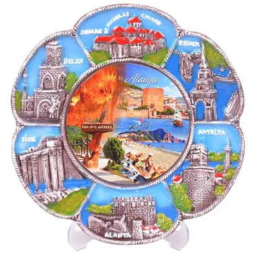Alanya Themed City Themed Plaster Raised Cottage Wall Plate 20 Cm - 6