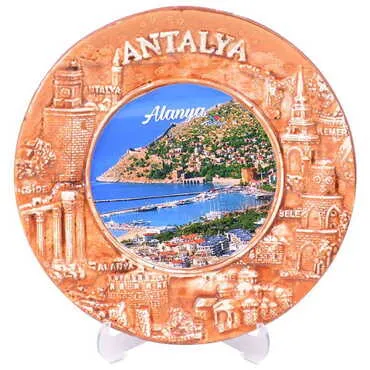 Alanya Themed City Themed Plaster Raised Cottage Wall Plate 20 Cm - 8