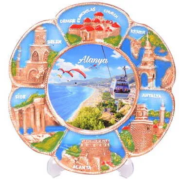 Alanya Themed City Themed Plaster Raised Cottage Wall Plate 20 Cm - 9