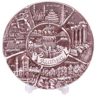 Alanya Themed City Themed Plaster Raised Cottage Wall Plate 20 Cm - 10