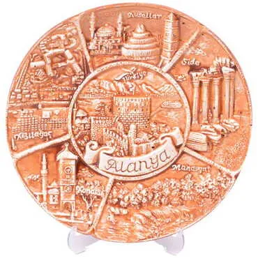 Alanya Themed City Themed Plaster Raised Cottage Wall Plate 20 Cm - 11