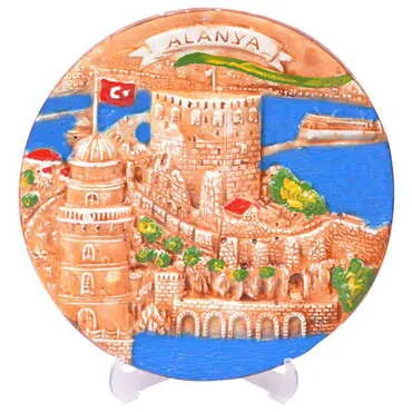 Alanya Themed City Themed Plaster Raised Cottage Wall Plate 20 Cm - 12