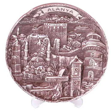 Alanya Themed City Themed Plaster Raised Cottage Wall Plate 20 Cm - 15