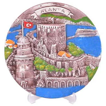 Alanya Themed City Themed Plaster Raised Cottage Wall Plate 20 Cm - 16