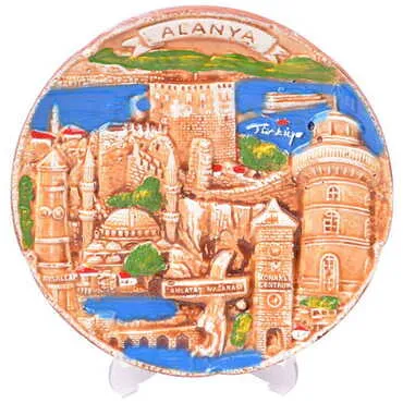 Alanya Themed City Themed Plaster Raised Cottage Wall Plate 20 Cm - 17