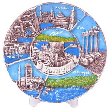 Alanya Themed City Themed Plaster Raised Cottage Wall Plate 20 Cm - 18