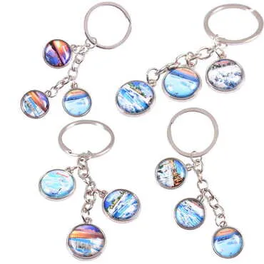 Pamukkale Themed Metal Keychain With 3 Charms - Round 40x90 mm - 2