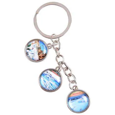 Pamukkale Themed Metal Keychain With 3 Charms - Round 40x90 mm - 6