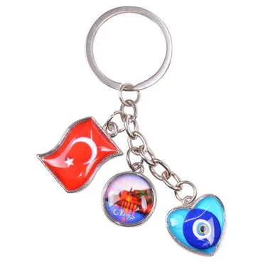 Toptan Alanya Temalı Myros Metal Üçlü Mix Anahtarlık 40x90 mm - 3