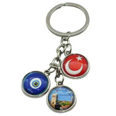 Antalya Themed Metal Keychain With 3 Charms - Mixed 40x90 mm - 4
