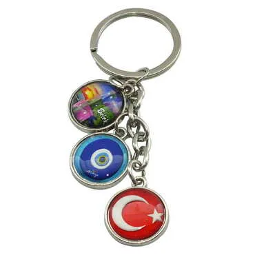 Belek Themed Metal Keychain With 3 Charms - Mixed 40x90 mm - 3