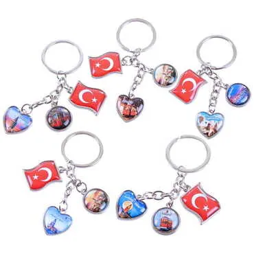 Istanbul Themed Metal Keychain With 3 Charms - Mixed 40x90 mm - 3