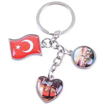 Istanbul Themed Metal Keychain With 3 Charms - Mixed 40x90 mm - 5