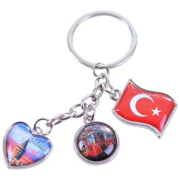 Istanbul Themed Metal Keychain With 3 Charms - Mixed 40x90 mm - 6