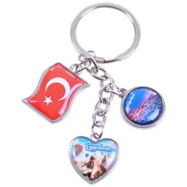 Istanbul Themed Metal Keychain With 3 Charms - Mixed 40x90 mm - 7