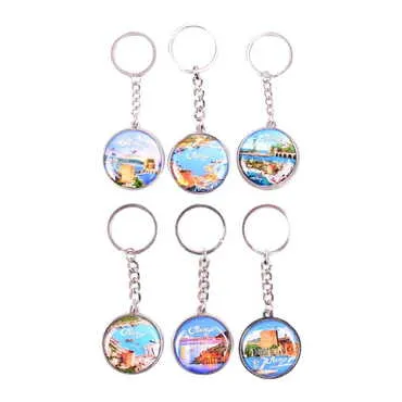 Alanya Themed Metal Double Face Round Keychain 40x95 mm - 2