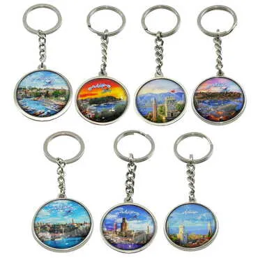 Antalya Themed Metal Double Face Round Keychain 40x95 mm - 2