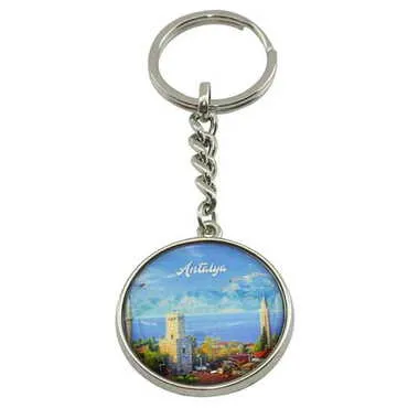 Antalya Themed Metal Double Face Round Keychain 40x95 mm - 3