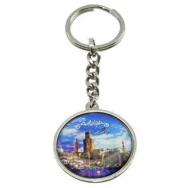 Antalya Themed Metal Double Face Round Keychain 40x95 mm - 6